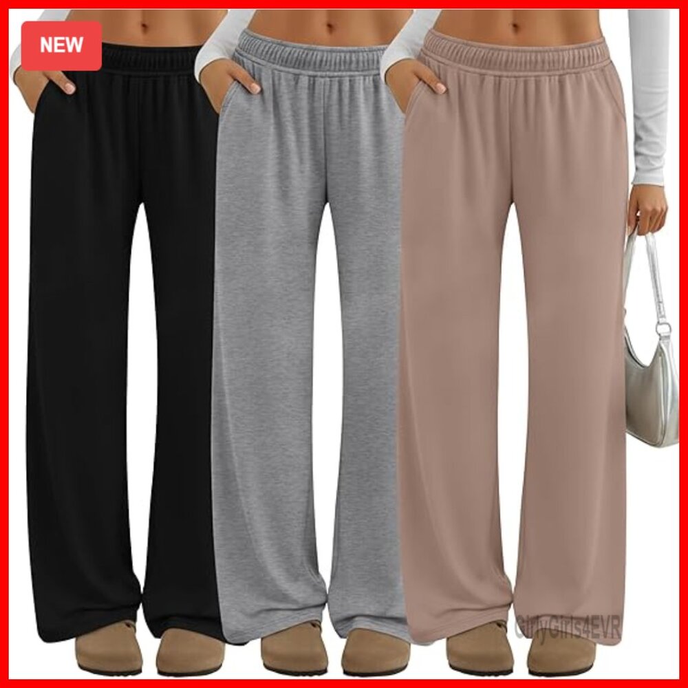 Wide Leg Yoga Pants High Waisted Drawstring Pockets Comfy Lounge Sweatpants
